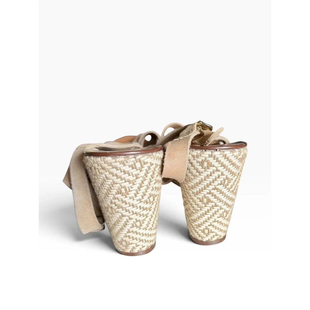 J.Crew Tan Suede Woven Chevron Jute Espadrille Wedge Sandals Women Size 7
